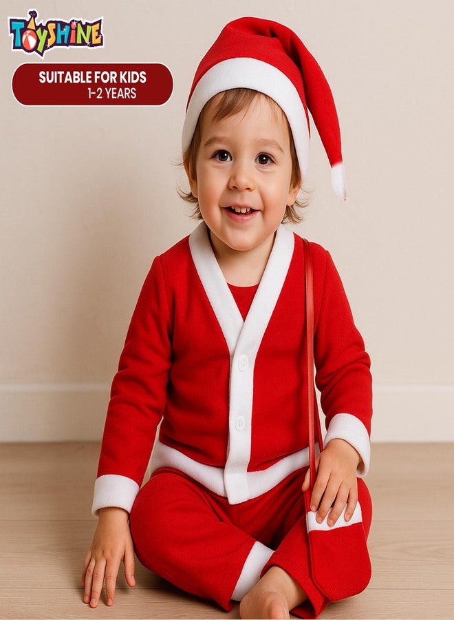 Toyshine Santa Claus Costume Dress Set for Baby 1-2 Years | Soft & Comfortable Christmas Outfit with Hat Top & Pant for Boys & Girls -Size 2 - Image 4